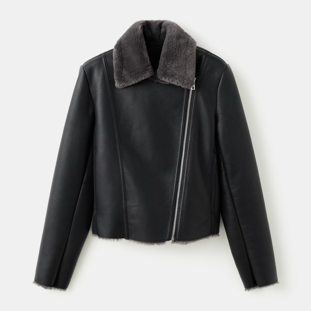 Mango Faux Fur Biker Jacket